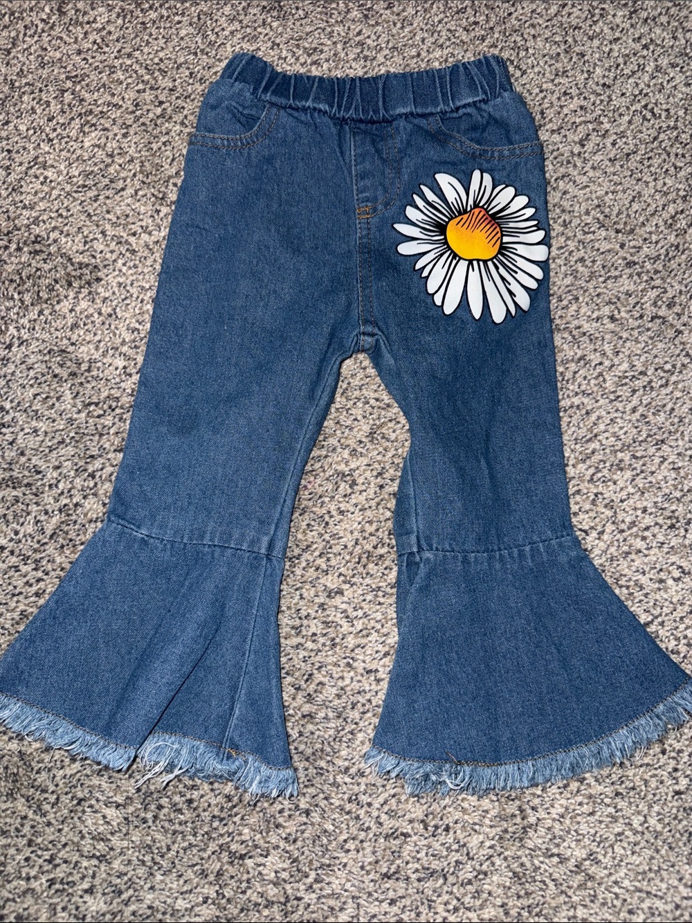 Girls' Blue Denim Bell Bottoms with Daisy Graphic